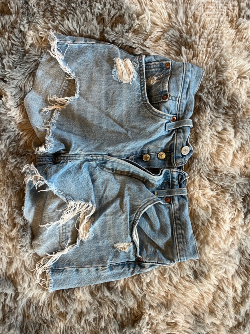 Levi's Light Blue Distressed High-Waist Denim Shorts